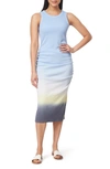 C&c California Frances Cotton Blend Rib Body-con Dress In Soft Chambray Dip Dye