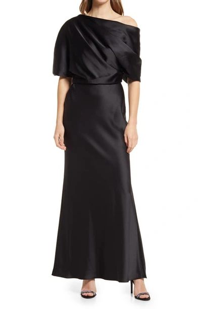 Amsale Pryce Off-the-shoulder Column Dress In Black