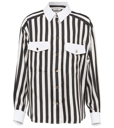 Saint Laurent Patch-pocket Striped Silk-twill Shirt In Black/white