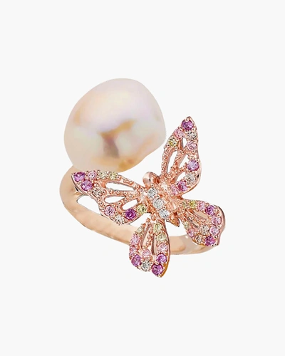 Anabela Chan Butterfly Orchard Pink Cultured Freshwater Pearl & Simulated Stone Ring In Rose