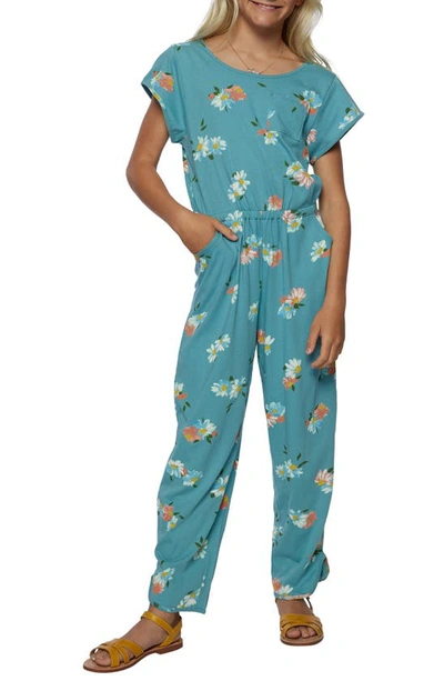 O'neill Kids' Ryder Floral Cotton Jumpsuit In Teal