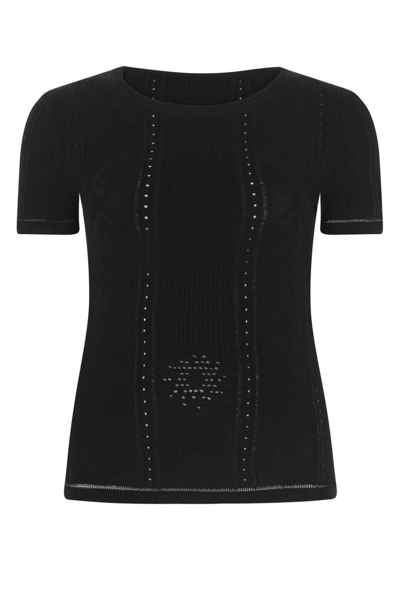 Marine Serre Perforated Logo Embroidered Knitted T In Black