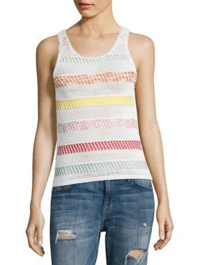 Alice And Olivia Trinity Textured Striped Shell In White Multi