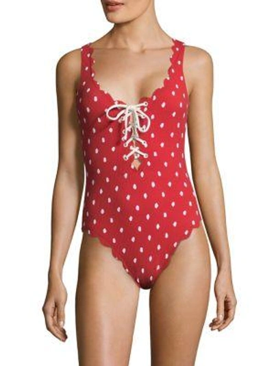 Marysia One-piece Lace Up Swimsuit In Red Coconut Pink Dot