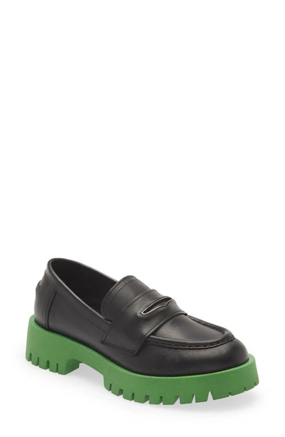 Steve Madden Women's Lawrence Lug Sole Platform Penny Loafers In Black/green