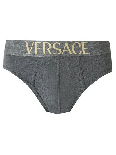 Versace Logo Waistband Briefs In Grey