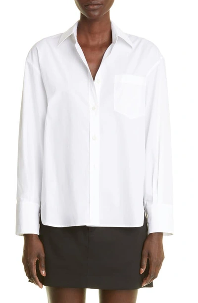 Maria Mcmanus Oversize Organic Cotton Button-up Shirt In Fine Stripe Off-white With Black