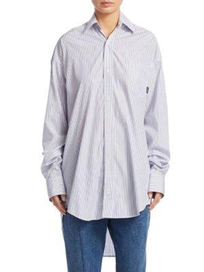 Vetements Oversized Cotton Shirt In White-blue Stripes