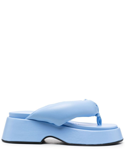 Ganni Retro Blue Vegan Leather Flatform Sandals In Light Blue