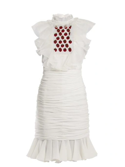 Giambattista Valli Strawberry-embroidered Georgette Cocktail Dress In Ivory
