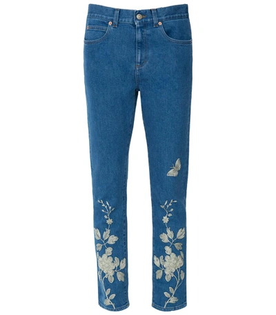 Gucci Blue Embroidered Denim Pant