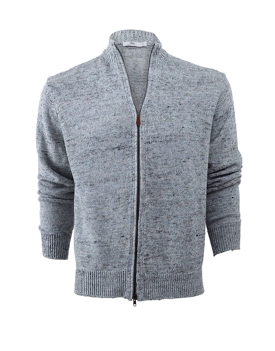 Inis Meain Mixed Linen Zip Cardigan In Skyblue