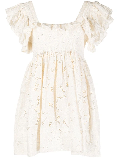 Lug Von Siga Square-neck Lace-embroidered Mini Dress In White Multi