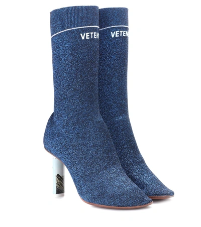 Vetements 90mm Lighter Socks Lurex Ankle Boots In Blue