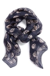 Alexander Mcqueen 'skull' Chiffon Scarf In Dark Blue/ Powder