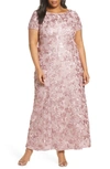 Alex Evenings Rosette Lace Short Sleeve A-line Gown