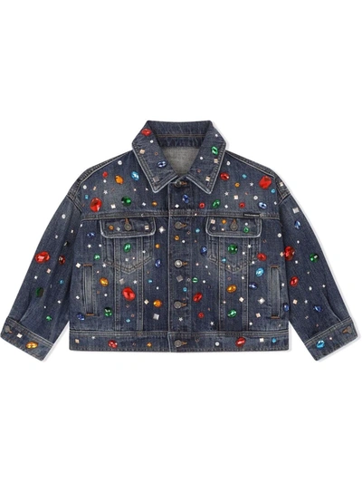 Dolce & Gabbana Kids' Denim Jacket With Fusible Rhinestones In Multicolor