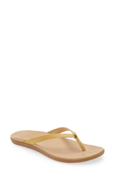 Olukai Ho Opio Leather Flip Flop In Golden Harvest/ Golden Sand