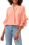 Vince Camuto Women's Ruffle Sleeve Henley Blouse In Canyon Coral