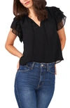 1.state Flutter Sleeve Split Neck Chiffon Blouse In Rich Black