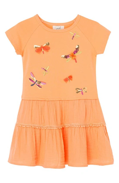 Peek Aren't You Curious Kids' Sequin Embroidered Dress In Peach