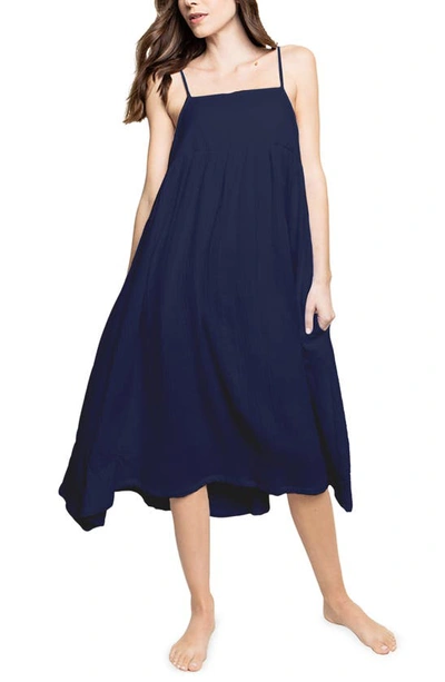 Petite Plume Serene Cotton Gauze Nightgown In Navy