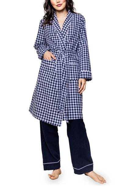 Petite Plume Gingham Cotton Dressing Gown In Navy