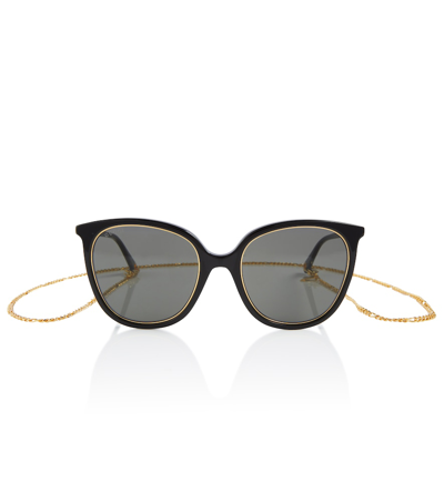 Gucci Chain-trimmed Cat-eye Sunglasses In Black-black-grey