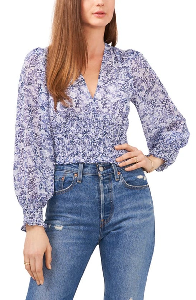 1.state Floral Print Smocked Waist Top In Blue