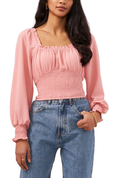 1.state Square Neck Long Sleeve Top In Pink