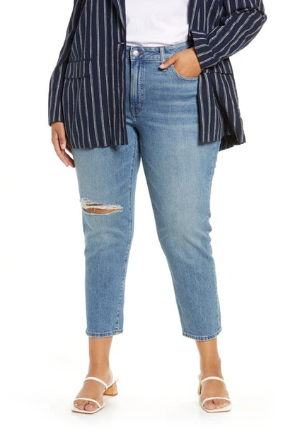 Madewell The Petite Mid-rise Perfect Vintage Jean In Ainsdale Wash: Knee-rip Edition