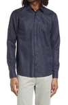 Ted Baker Remark Slim Fit Solid Linen & Cotton Button-up Shirt In Blue