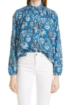 Mille Francesca High Neck Cotton Blouse In French Blue