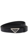 Prada Logo-buckle Saffiano Leather Belt In Black