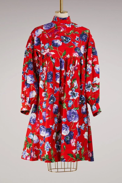 Kenzo Cotton Flowers Dress In Red