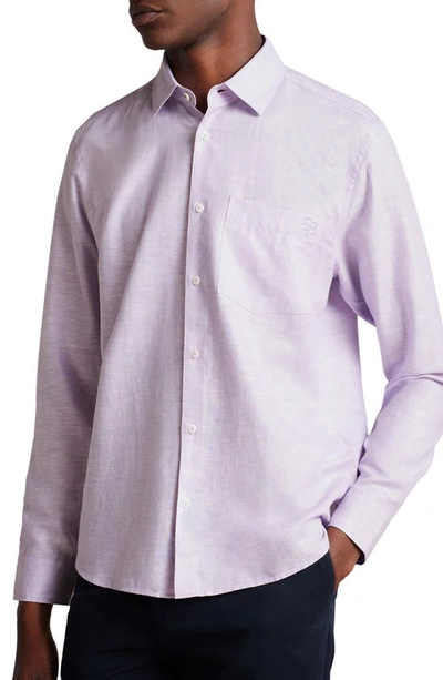 Ted Baker Remark Slim Fit Solid Linen & Cotton Button-up Shirt In Light Purple