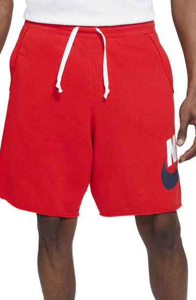 Nike Sportswear Alumni Shorts In Red/ White/ Midnight Navy