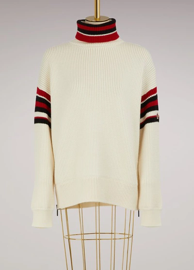 Moncler Striped Wool Sweater In White