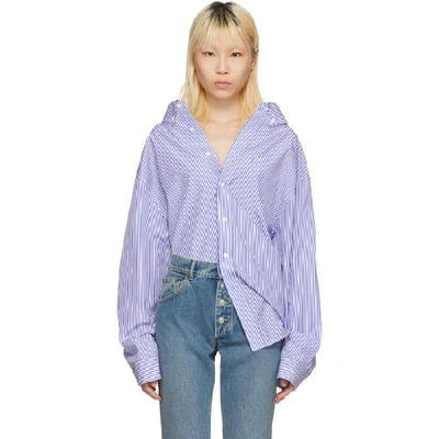 Balenciaga Swing-collar Cotton-poplin Striped Shirt In Blue/white