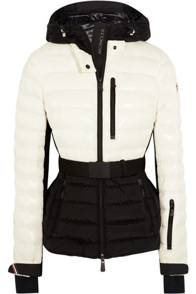 Moncler Bruche Belted Two-tone Quilted Ski Jacket In Black/white