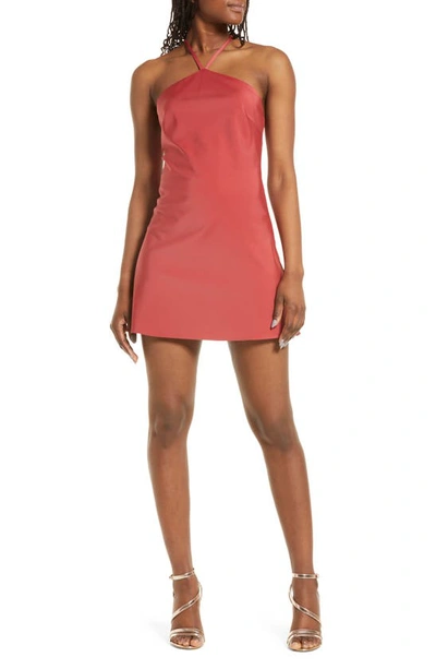 Lulus Rooftop Party Halter Satin Minidress In Dusty Red | ModeSens