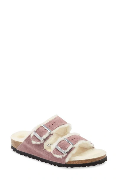 Birkenstock Arizona Genuine Shearling Slide Sandal In Light Rose/ Light Rose