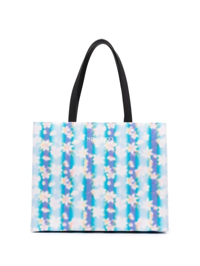 Nina Ricci Large Floral-print Logo Tote Bag In Blue