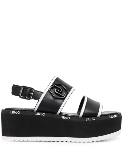 Liu •jo Logo-plaque Slingback Sandals In Black