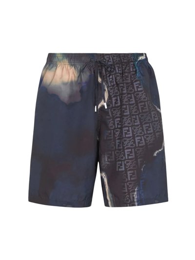 Fendi Panelled Drawstring-waist Swim Shorts In Grey