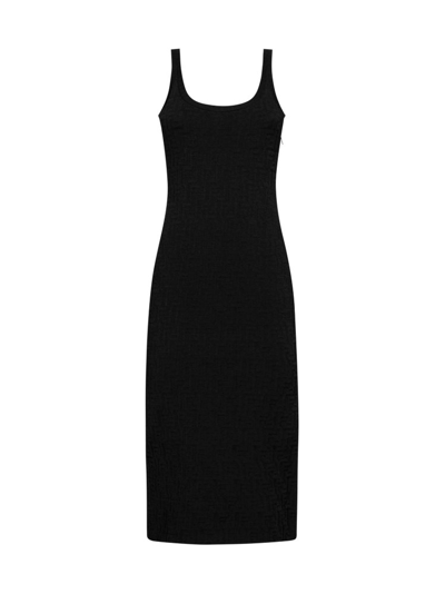 Fendi Logo Embossed Body-con Midi Dress In Black
