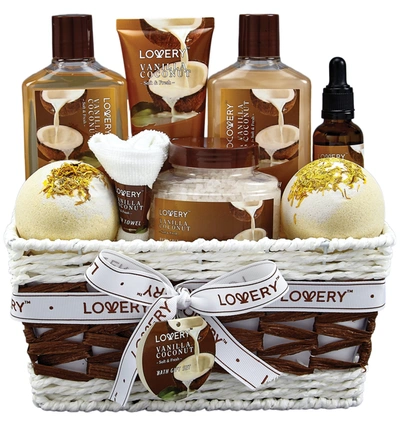 Lovery Bath And Body Gift Basket -vanilla Coconut Home Spa In Brown