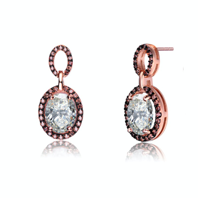 Genevive Sterling Silver Pink And Black Plated Cubic Zirconia Drop Earrings