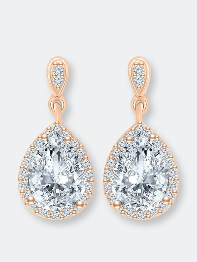 Genevive Sterling Silver Rose Gold Plated Cubic Zirconia Pear Dangling Earrings In Pink