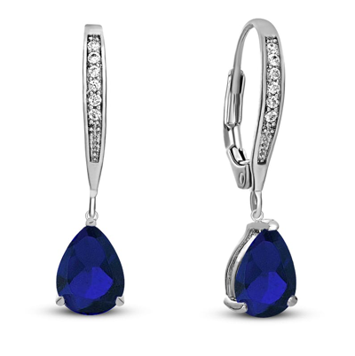 Genevive Sterling Silver Sapphire Cubic Zirconia Teardrop Drop Earrings In Blue
